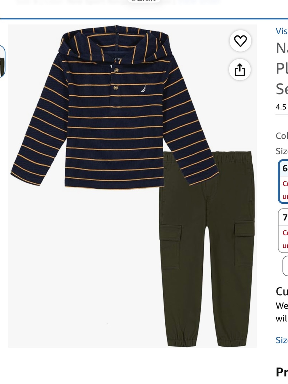 Nautica Navy & Yellow Striped Hooded Top with Olive Cargo Joggers